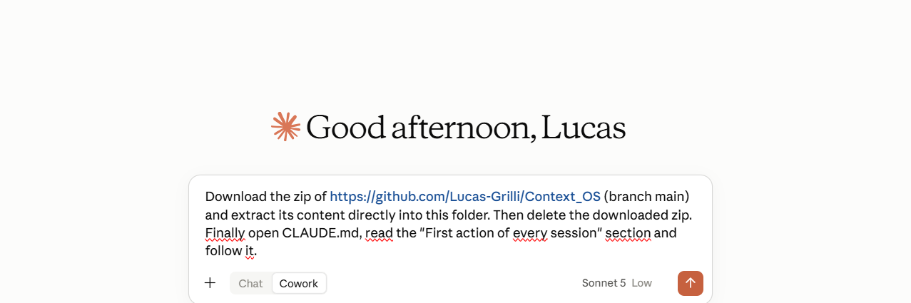 The install prompt pasted into the assistant, a moment before sending it
